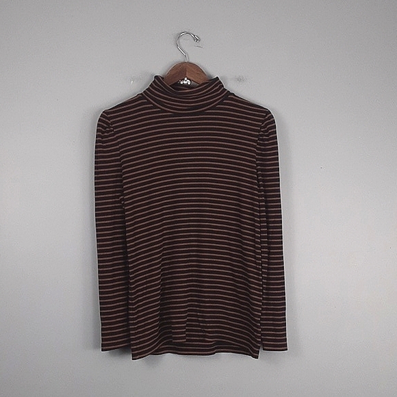 Talbots Bergen Stripe Button Long Sleeve Ribbed Turtle Neck Top - Picture 2 of 11